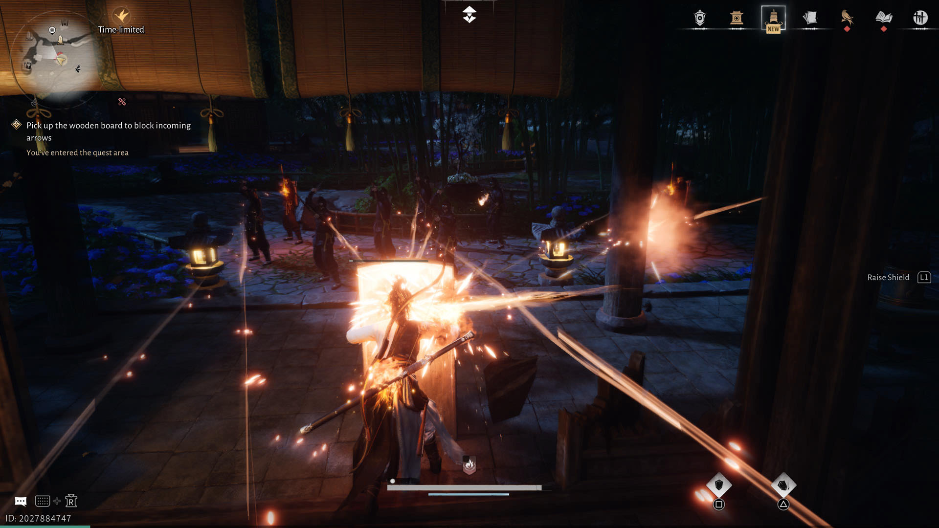 Holding up a shield as attacks fly in Where Winds Meet