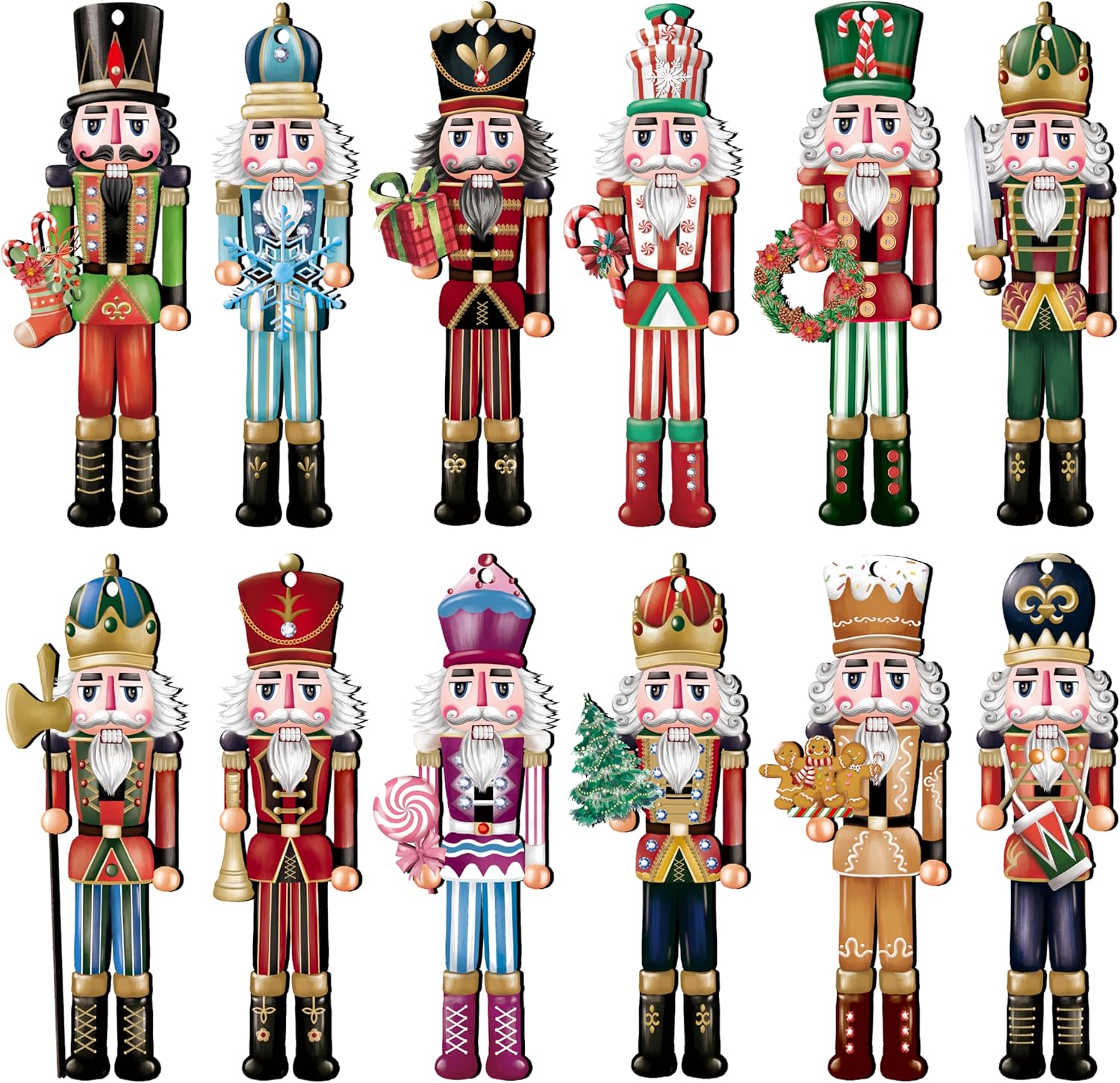 Jophmo 24 Pieces Christmas Nutcracker Wooden Ornaments Wood Hanging Decoration Set for Christmas Tree Hanging Wood Crafts Holiday Decor Xmas Party Supplies (xmas-Nutcracker-A)