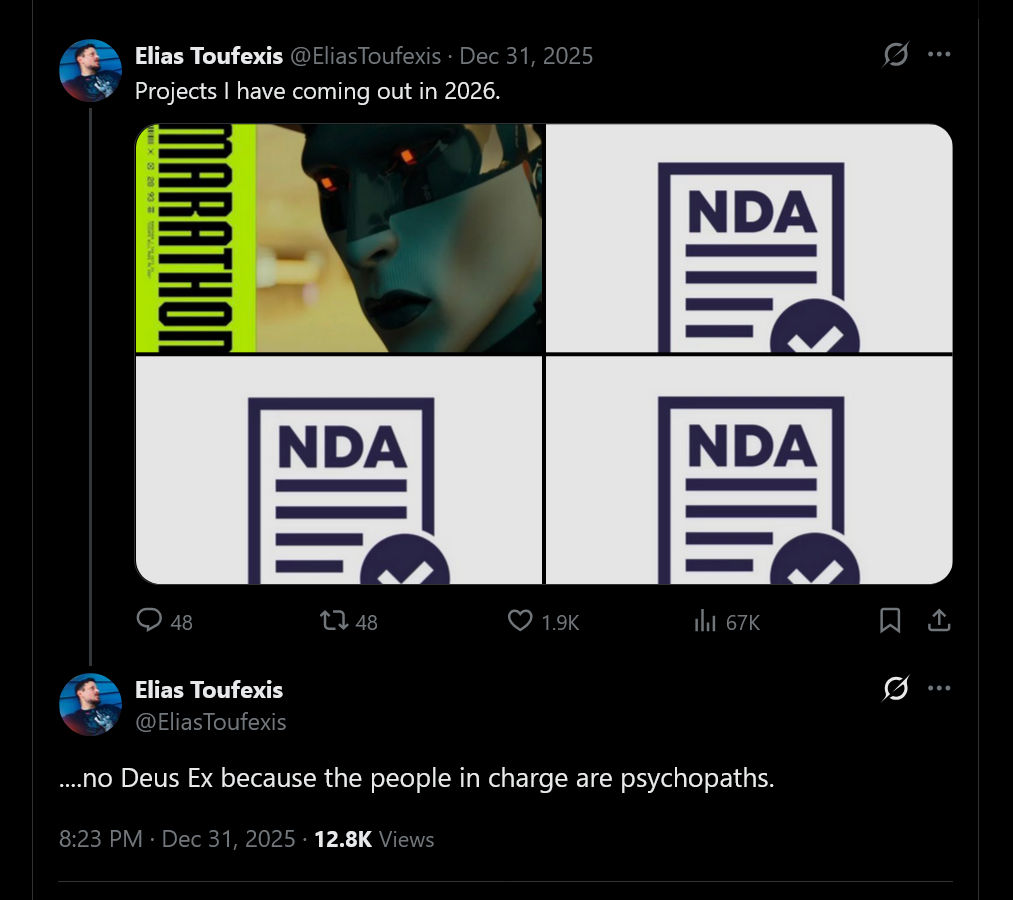 ...no Deux Ex because the people in charge are psychopaths.