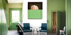 Three rooms drenched in bright green 