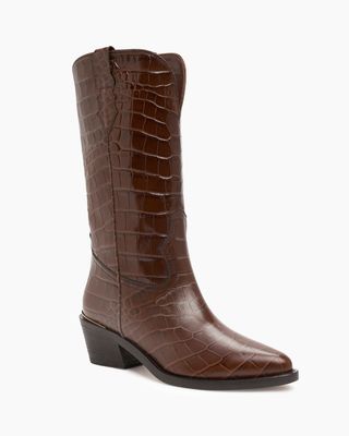 Meghan Cowboy Western Boot in Chocolate Croc Leather Made in Italy