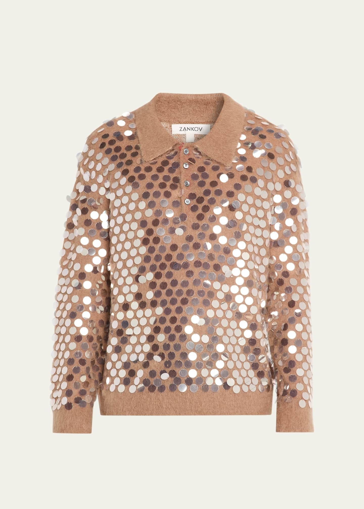 Zankov, Sequined Mohair-Blend Polo Sweater