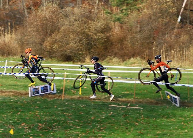 The field single file over the barriers