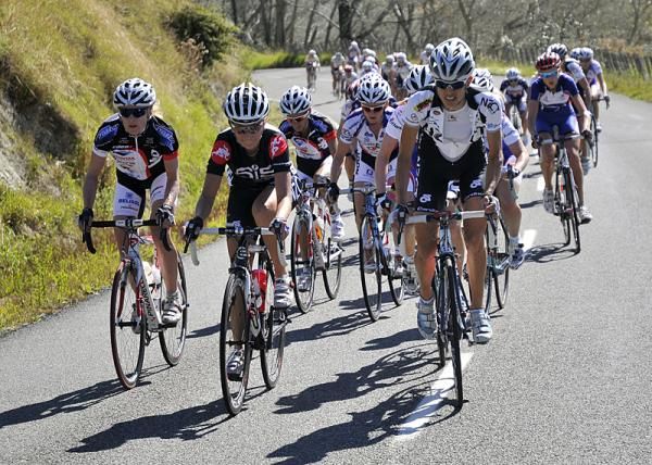 Cath Cheatley of (New Zealand National Team) leads a reduced peloton over the second climb of the day.