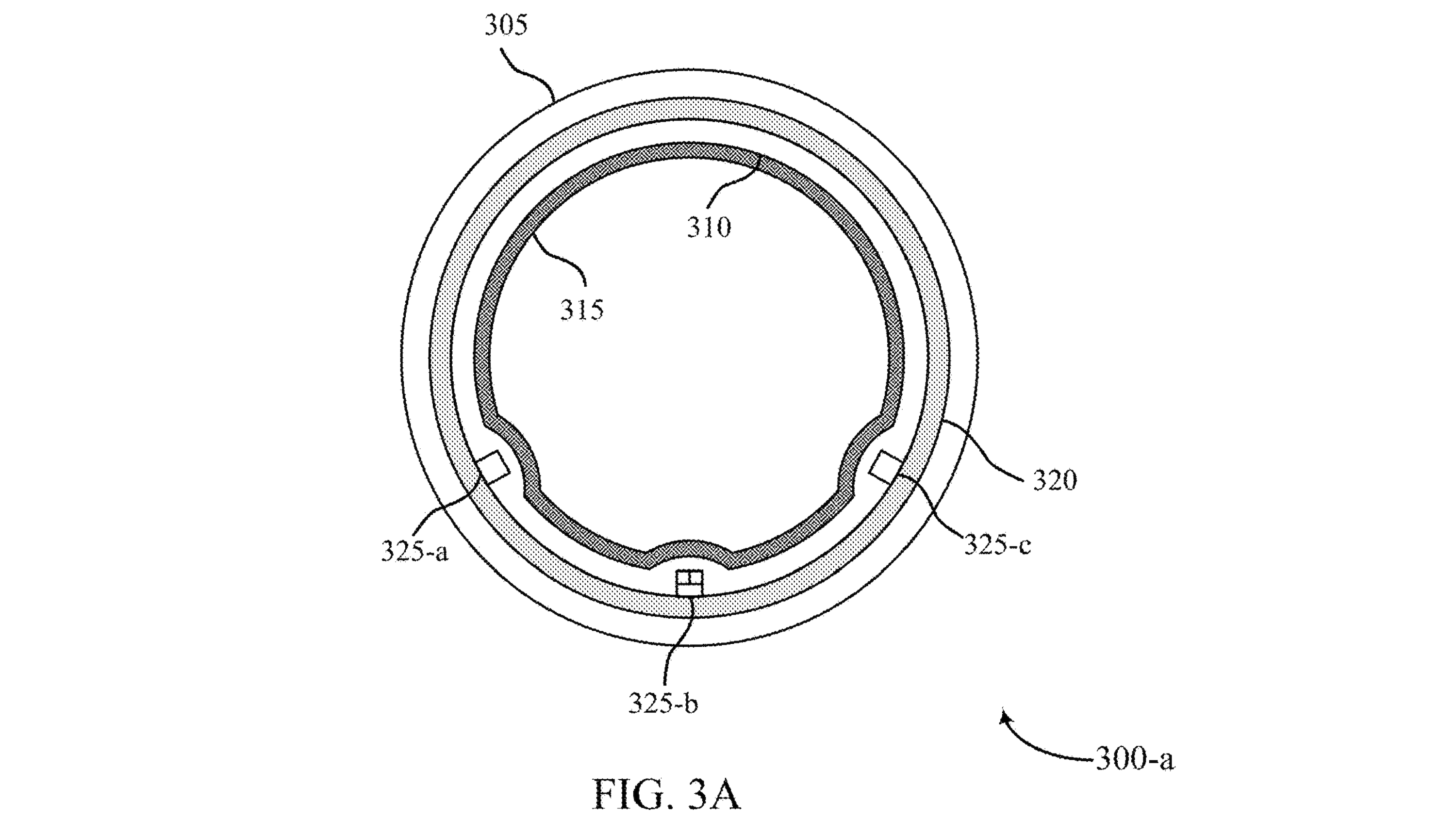 A patent figure showing an Oura Ring with deformable sensor lumps designed to poke into your finger and assure a good fit.