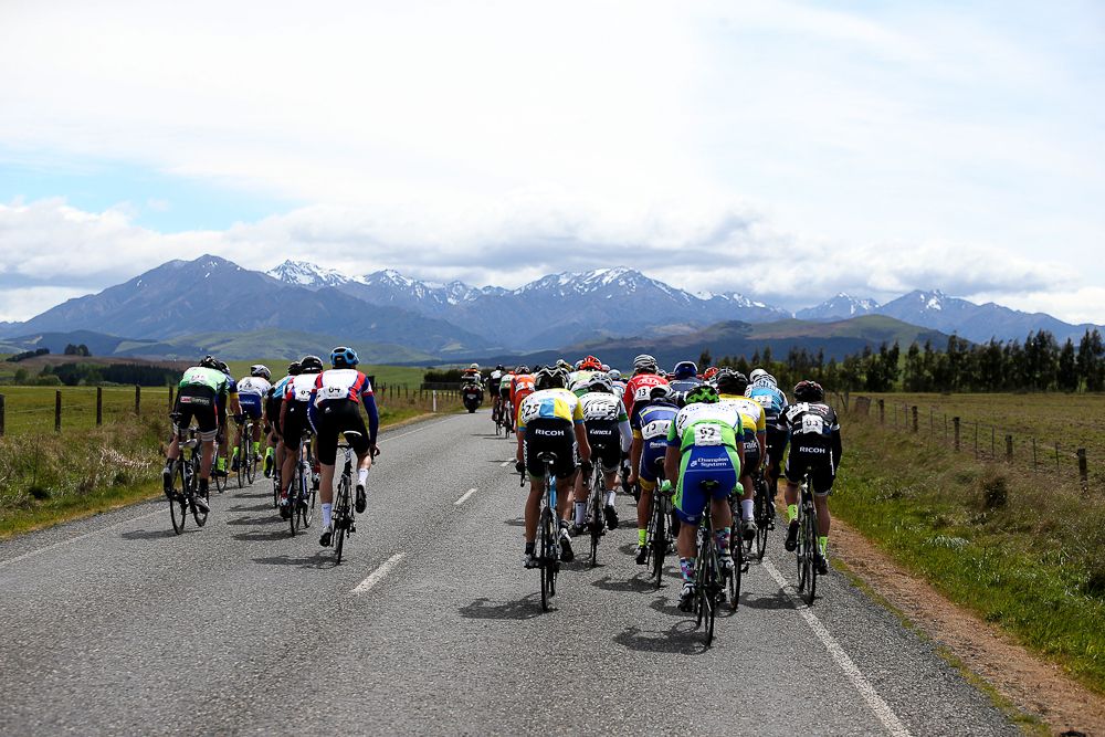 The main peloton head towards Lumsden in stage one of the Tour of Southland