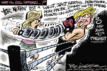 Political cartoon U.S. Donald Trump 2016 election victory