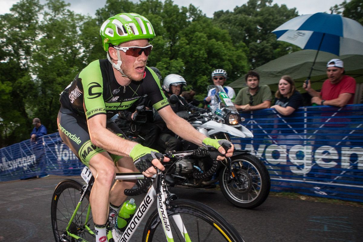 Andrew Talansky (Cannondale-Garmin) comes over the Kent Street climb by himself.