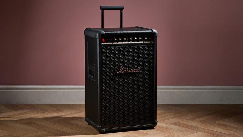 Marshall Bromley 750 on floor against pink background
