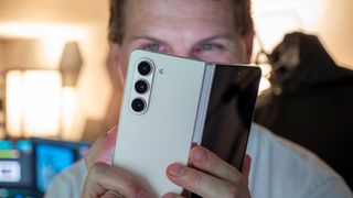 Taking a photo with the Samsung Galaxy Z Fold 5's large display