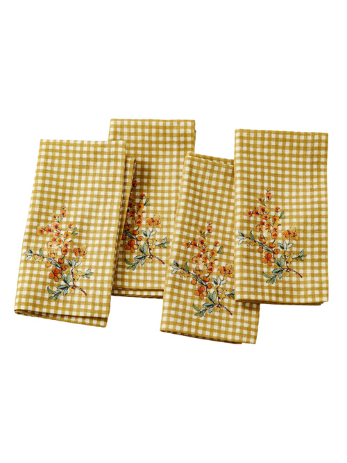 Autumn Botanical Gingham Napkins, Set of 4