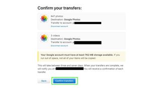iCloud photo transfer Google Photos confirmation