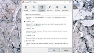 Capture d'écran des protocoles de l'application Windows d'ExpressVPN