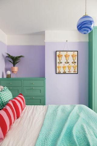 A pastel scheme mixing lilac with mint green