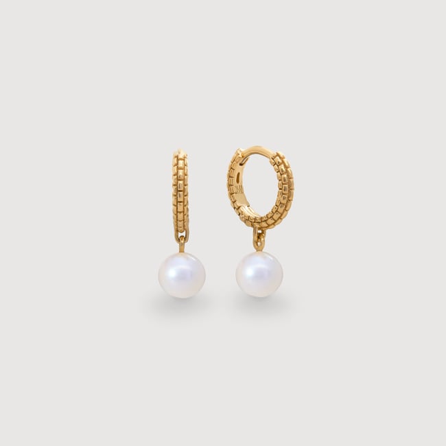 Gold Vermeil Heirloom Round Pearl Huggie Earrings - Pearl
