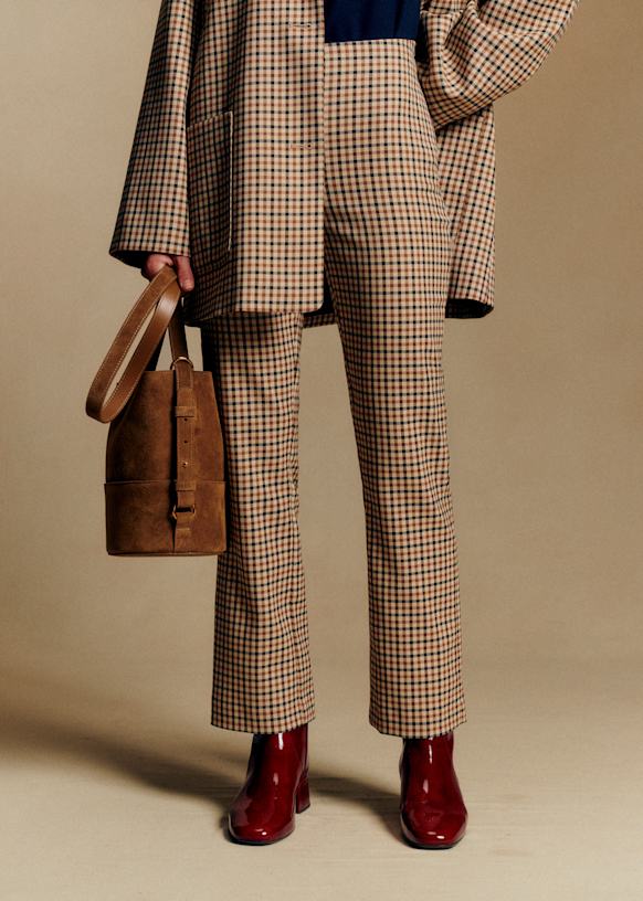 Ciara Trousers - Beige, Black and Camel Checks - Recycled Polyester - S&amp;eacute;zane