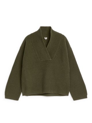 Shawl Collar Jumper - Khaki Green - Arket Gb