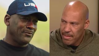 Michael Jordan and LaVar Ball split image