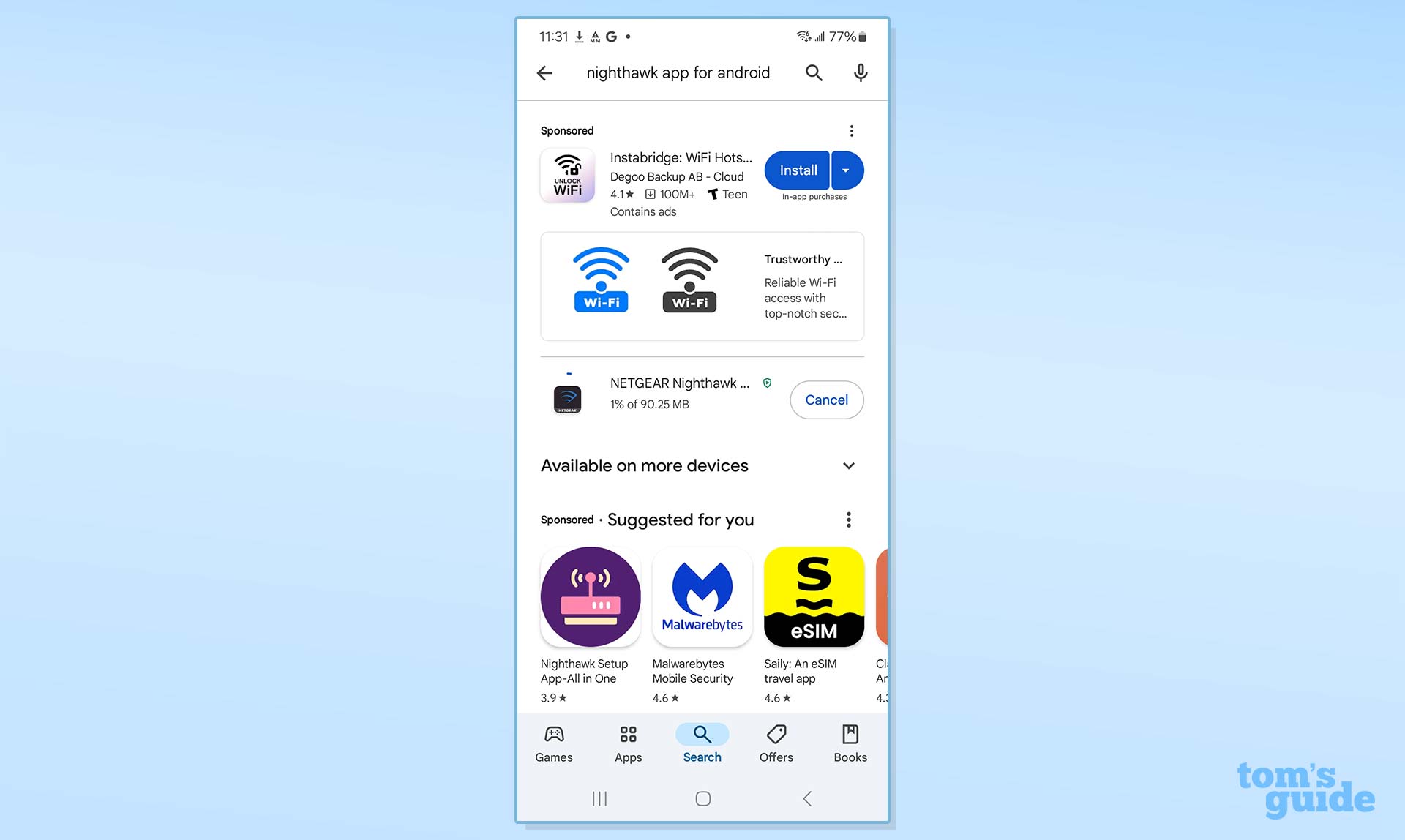 Screenshot showing the Netgear EAX17 app