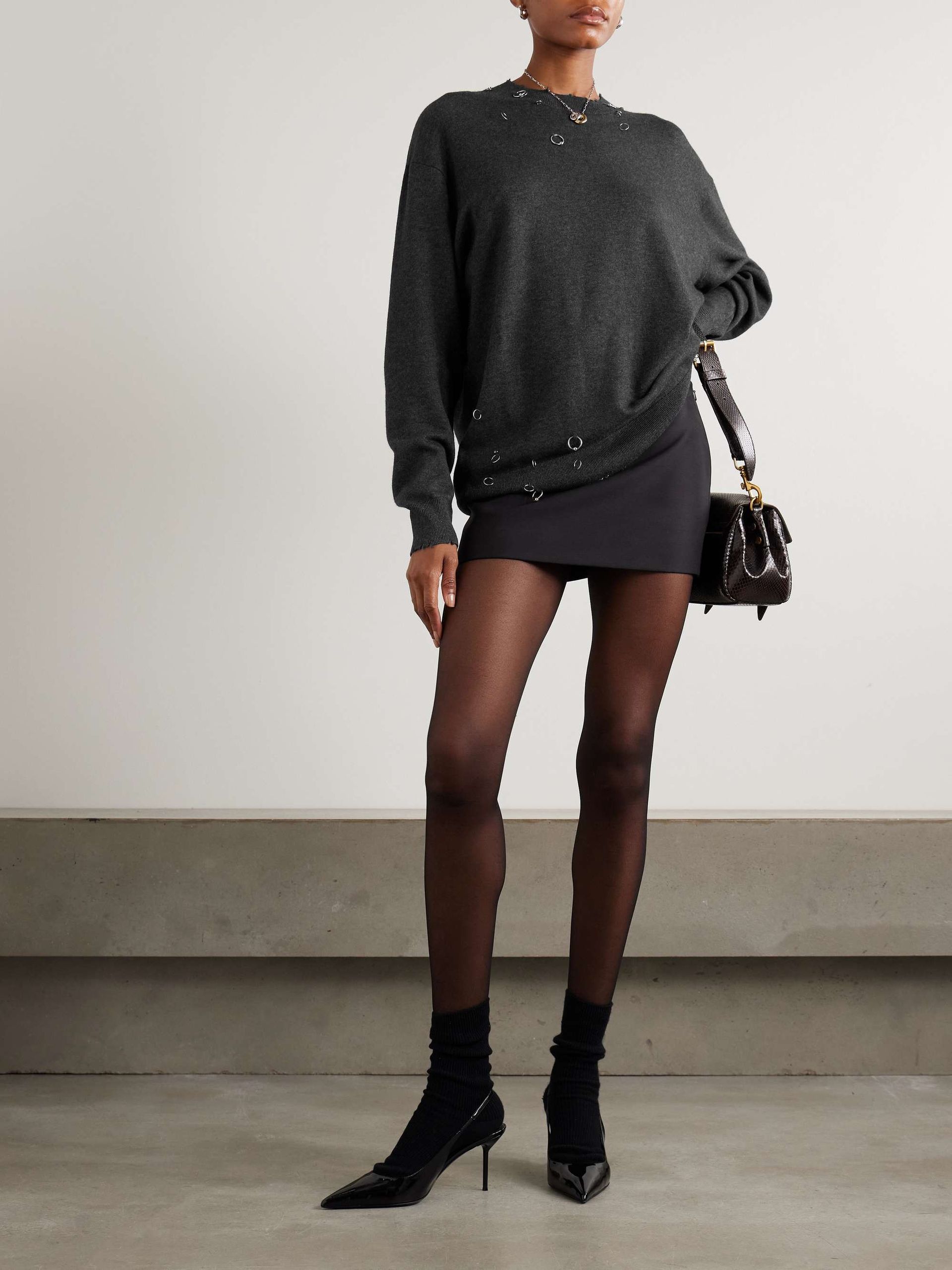 Cassandre Embellished Distressed Knitted Sweater