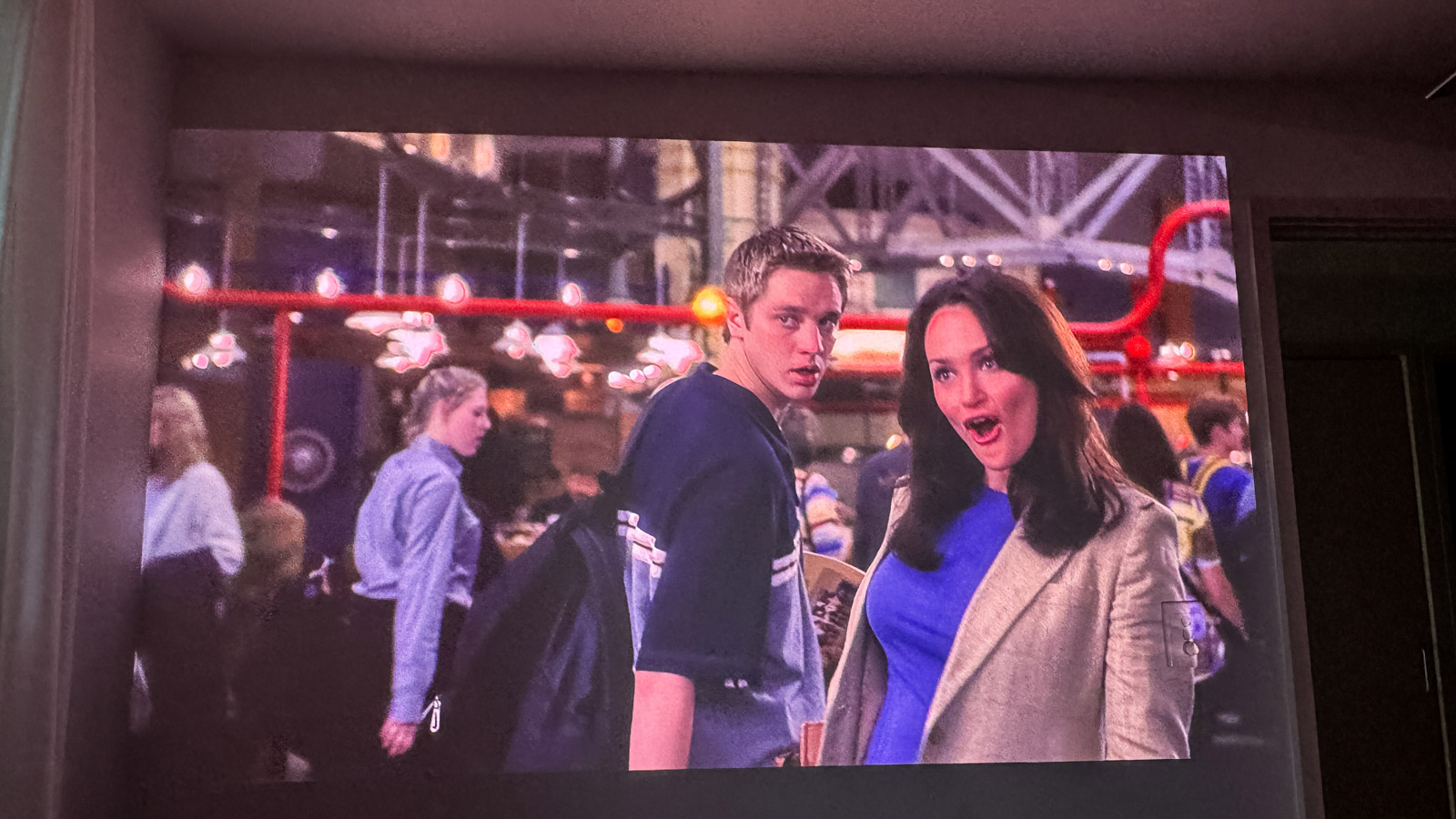 A scene from Final Destination projected onto a wall