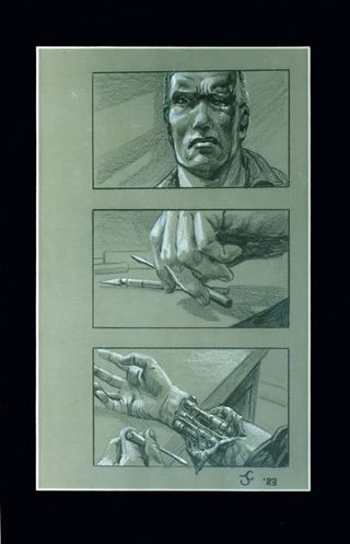 Terminator storyboards drawn by James Cameron, posted by Arnold Schwarzenegger Twitter