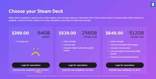Valve Steam Deck reservation page