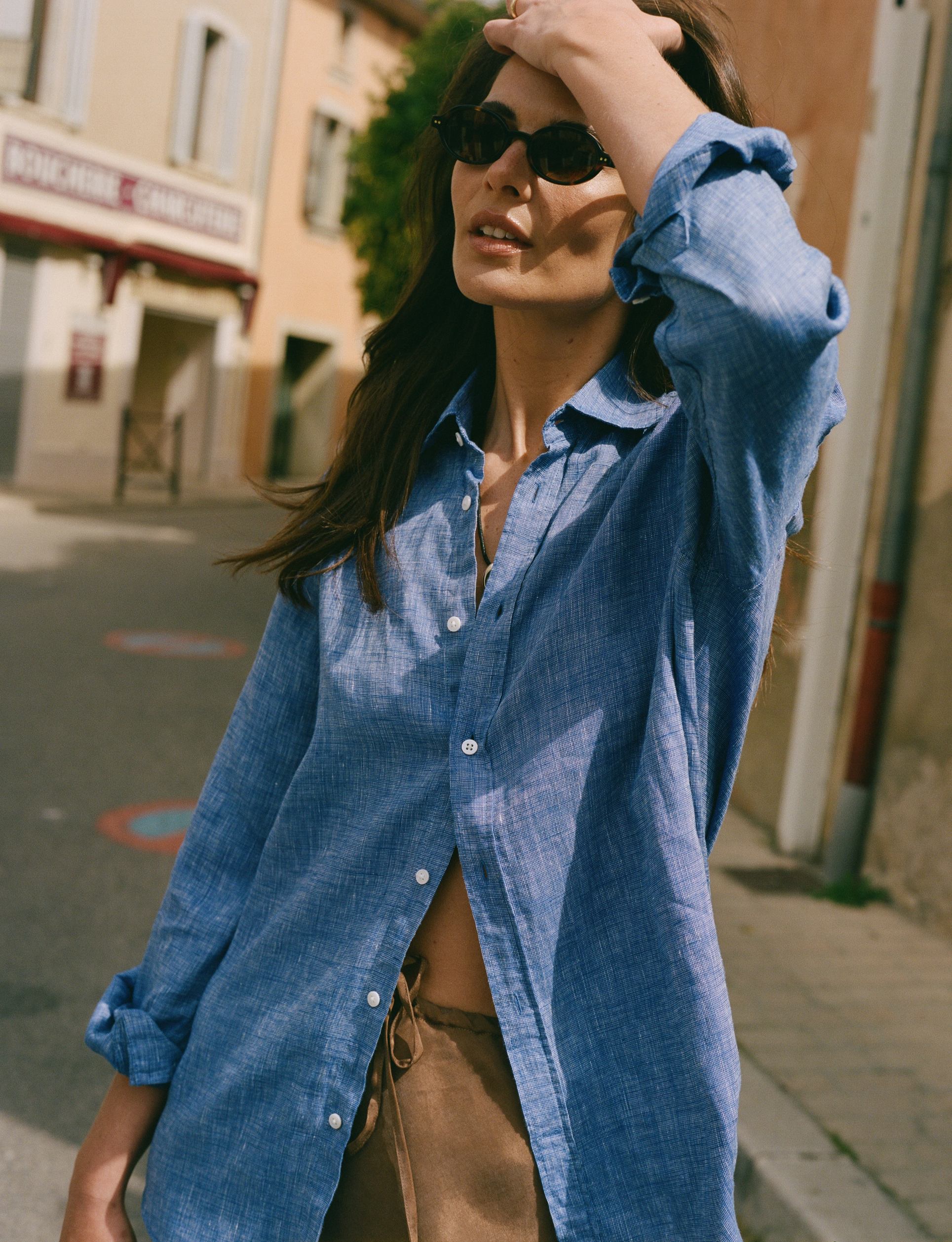 Wnu Women's Lapis Blue Linen Boyfriend Shirt | With Nothing Underneath
