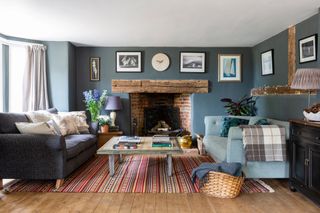living room with blue walls