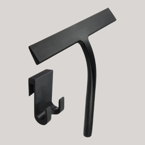 Igadgitz Home U7224 Silicone Shower Squeegee, Shower Wiper Blade, Window Squeegee With Storage Holder - Black