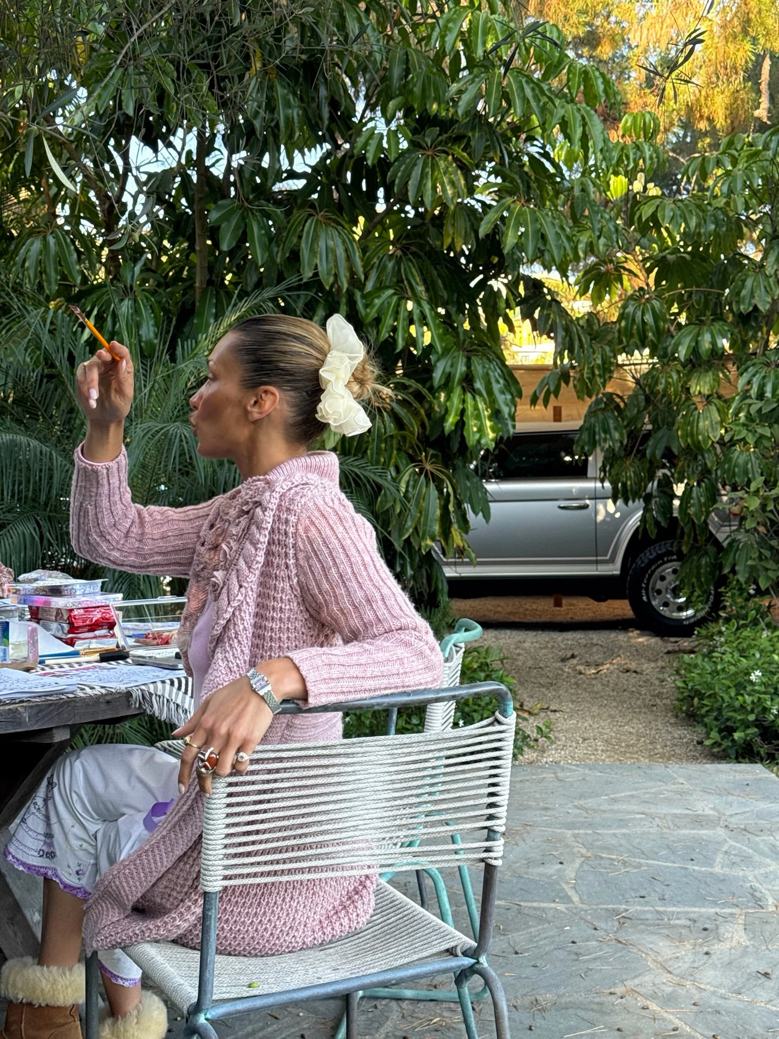 Bella Hadid wearing a scrunchie.