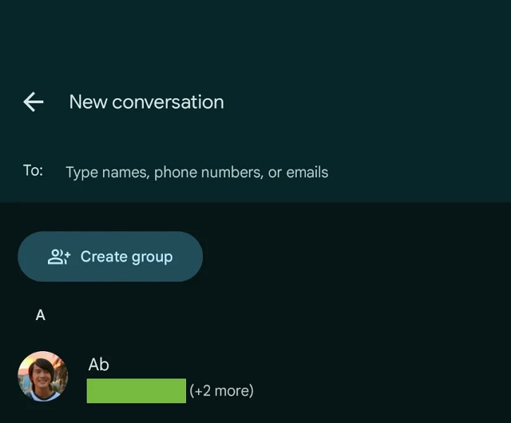 Google Messages has removed "top contacts" when creating a new chat.