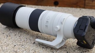 Canon RF 200-800mm f/6.3-9 IS USM lens on a Canon EOS R5 camera on a concrete surface