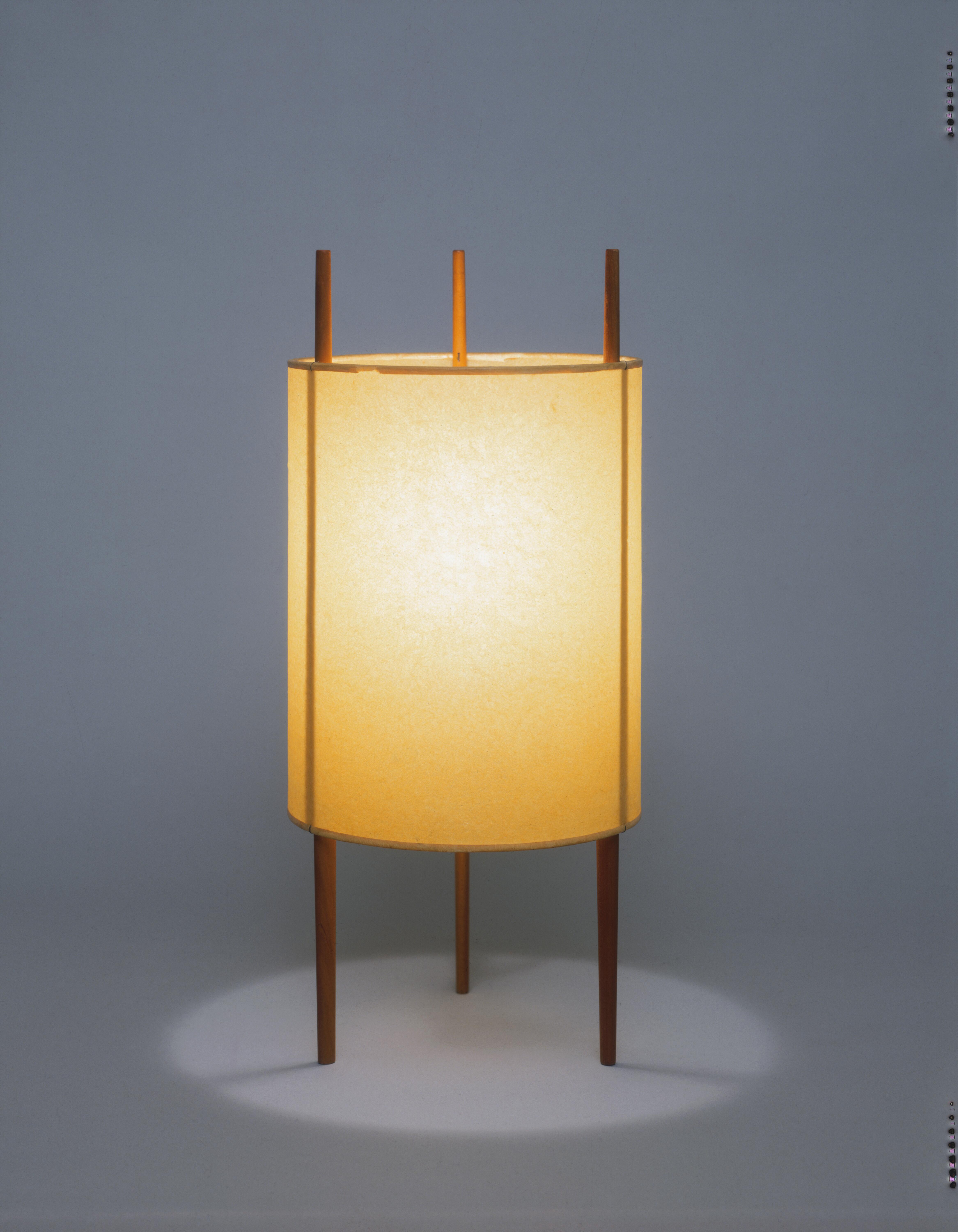 lamp with paper shade and wooden base