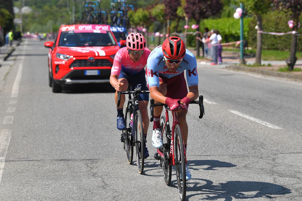 Marco Haller and Sean Bennett in the breakaway during stage 12 at the Giro