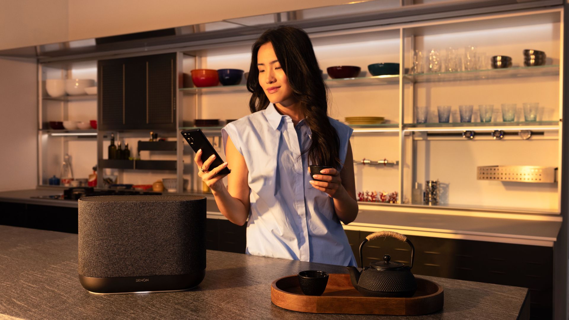 Denon Home 2 Speaker in a kitchen