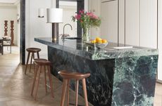 A Parisian kitchen with marble island