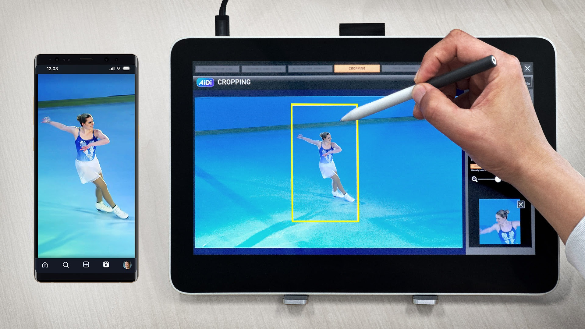 Screen showing the creation of a vertical video from a horizontal one. 