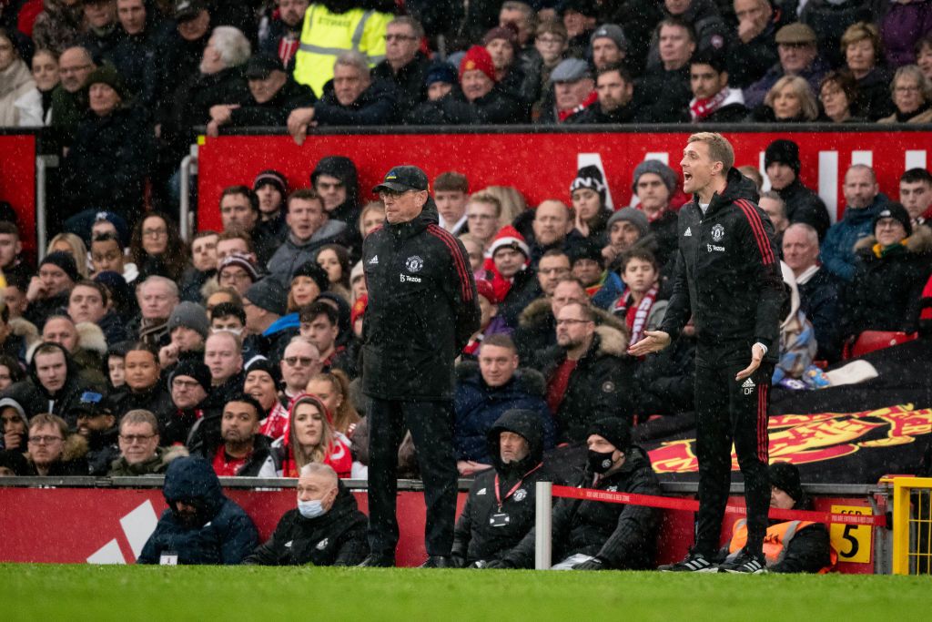 Manchester United coaches Ralf Rangnick and Darren Fletcher