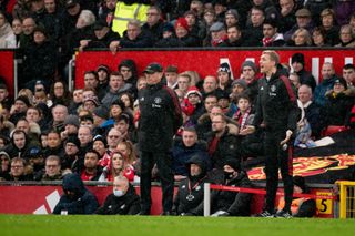 Manchester United staff Ralf Rangnick and Darren Fletcher