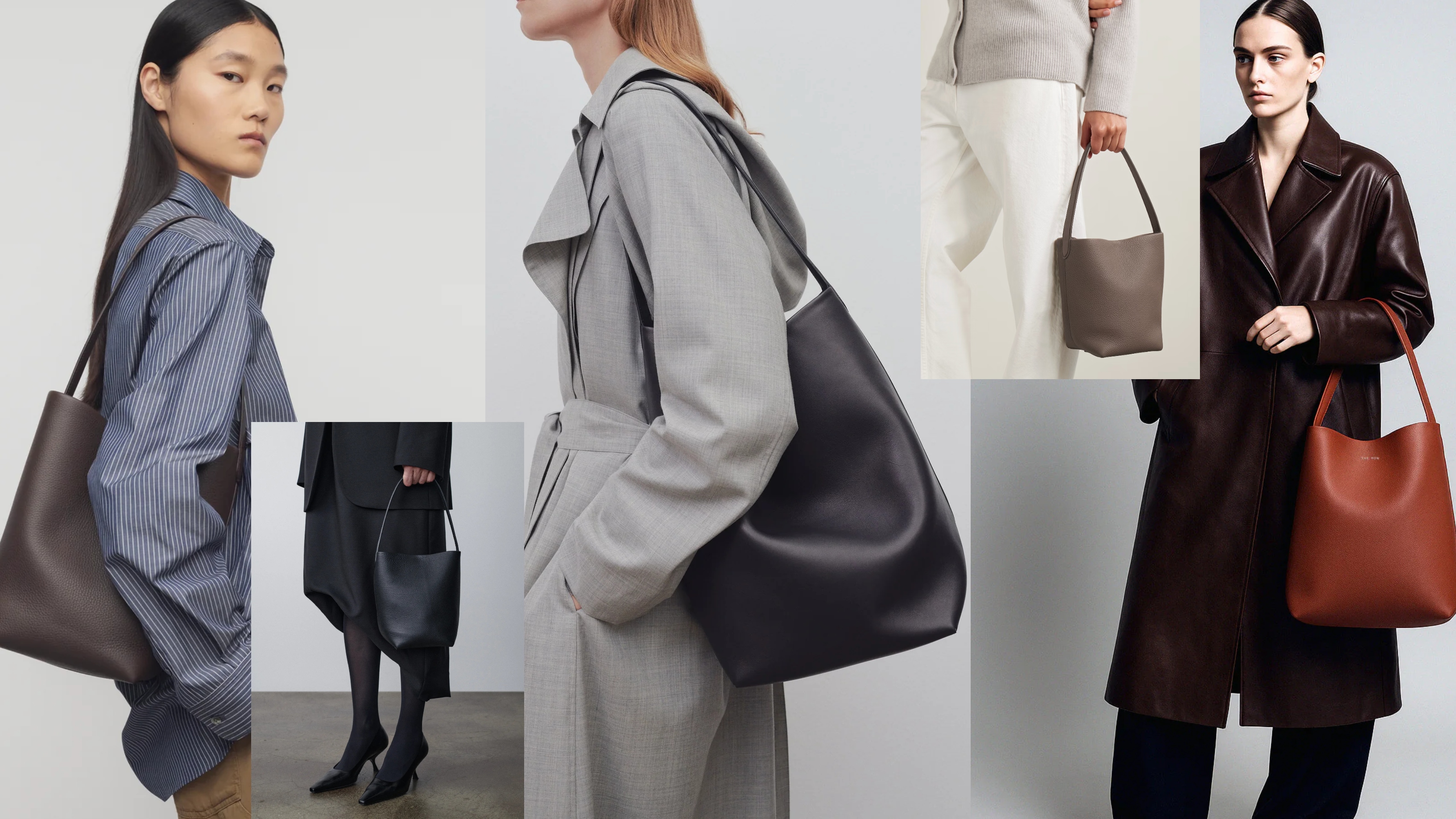 collage of women wearing The Row&#039;s N/S Park Tote Bag 