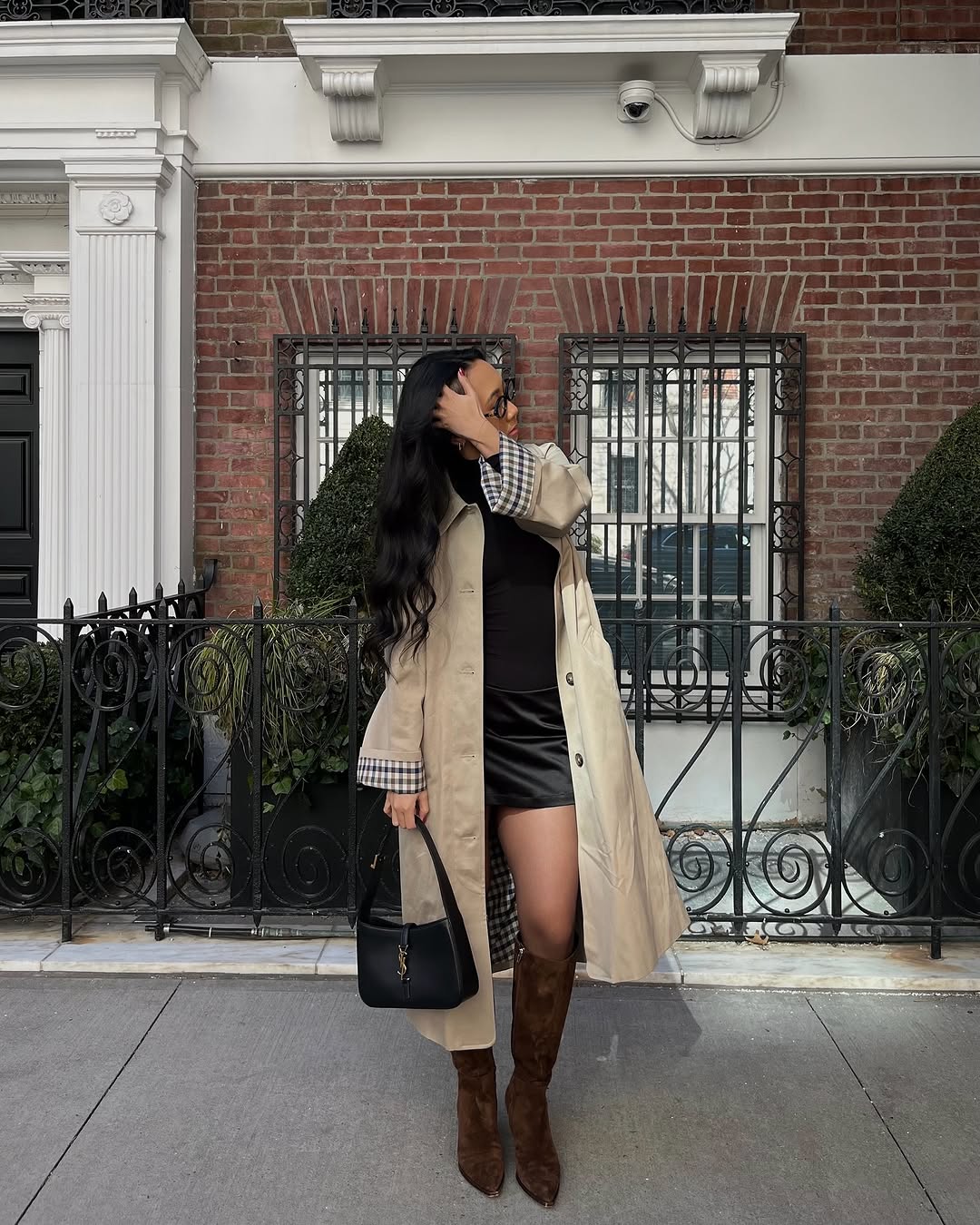 woman wearing knee high brown suede boot trend