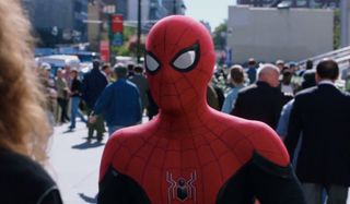 Spider-Man: Far From Home Spider-Man's newest suit in a busy New York setting