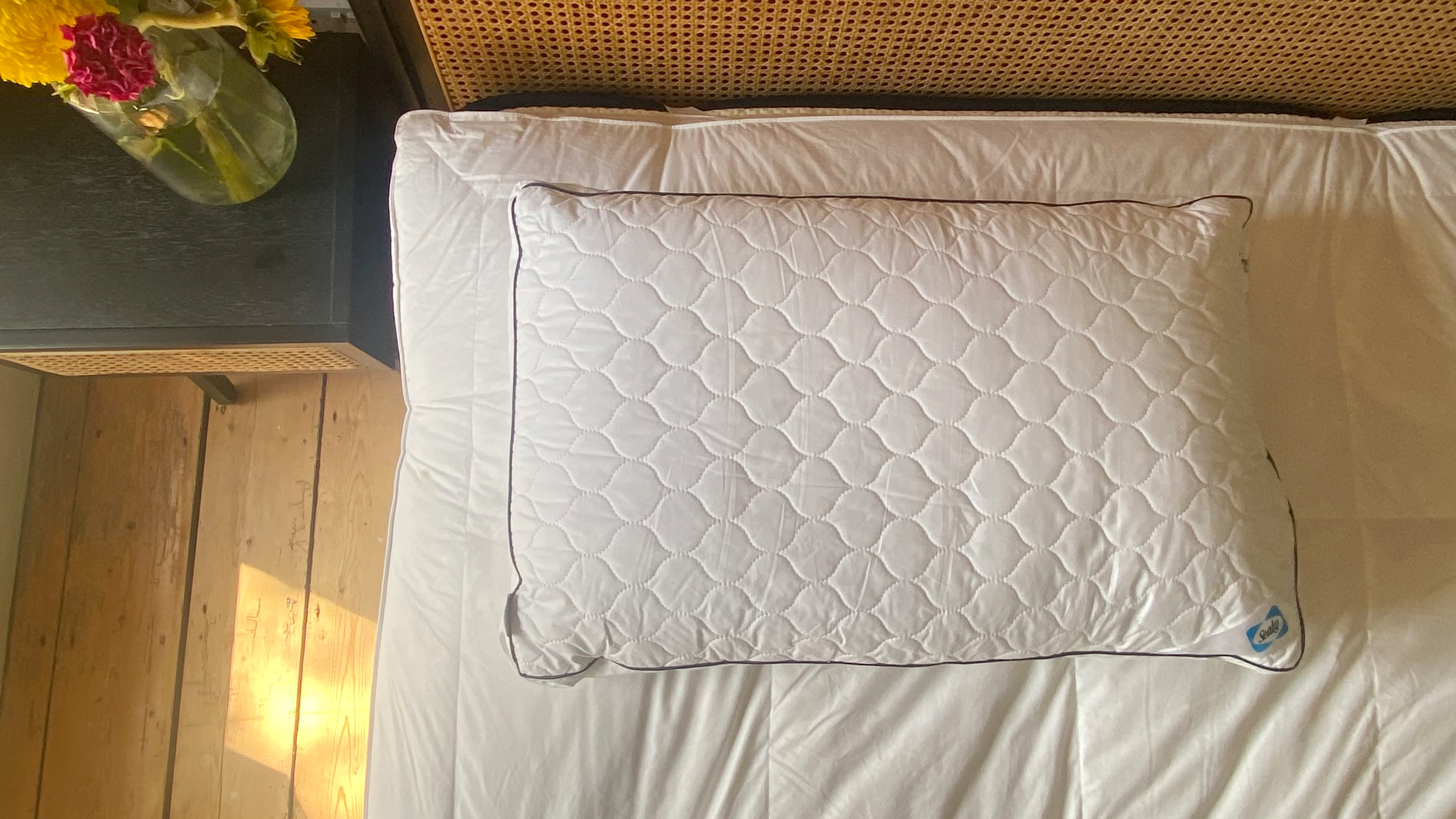 The Sealy Side Sleeper pillow being tested at home