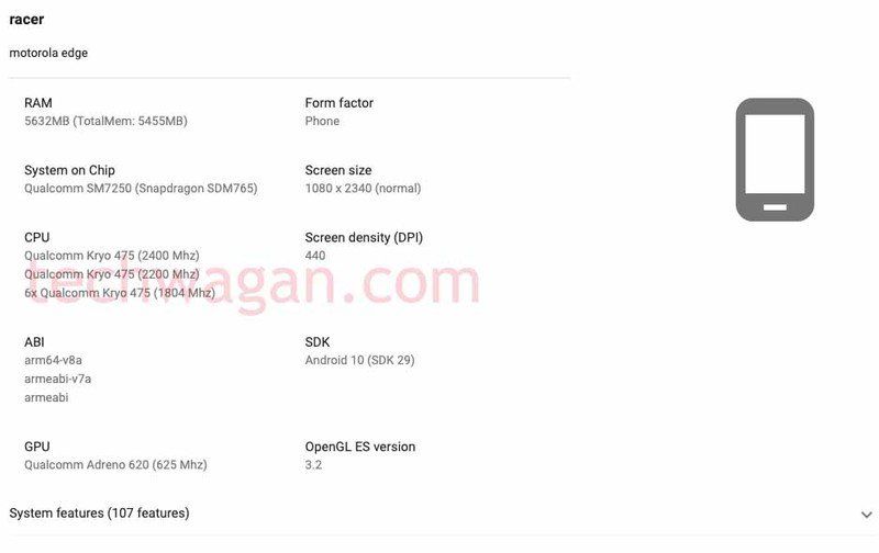 Motorola Edge Google Play Console