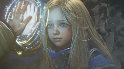 Pragmata character Diana holding her hand up