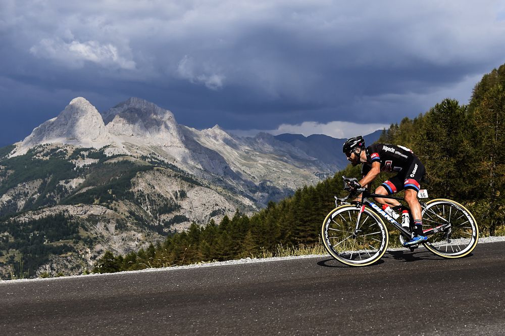 Simon Geschke descends during stage 17.
