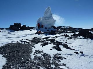 Harry's Dream is a small cave beneath this ice tower on Mount Erebus in Antarctica.