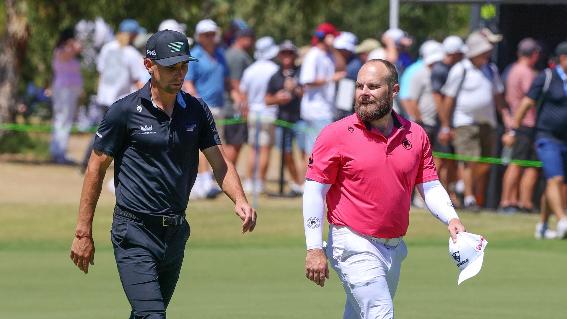 Joaquin Niemann of Torque GC and Tyrrell Hatton of Legion XIII in 2026 LIV Golf action