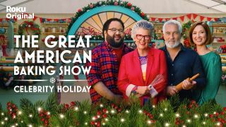 Ellie Kemper, Zach Cherry, Prue Leith and Paul Hollywood in The Great American Baking Show Celebrity Holiday